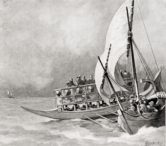 The capture, by Assyrians, of an Ionian pirate ship in 8th century BC, from Hutchinson's History of the Nations, pub.1915