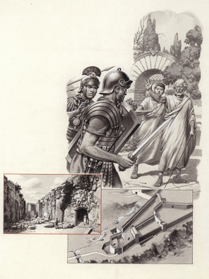 The death of Archimedes (gouache on paper)