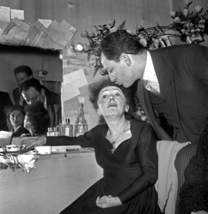 French Singer Edith Piaf in The Dressing Room at Olympia here With Charles Dumont December 30, 1960 (b/w photo)