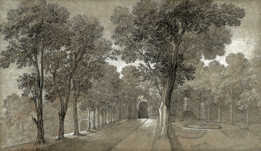 View of the Park at Arcueil, 1744 (black chalk with white chalk & charcoal, on gray laid paper with blue fibers, laid down on cream card)