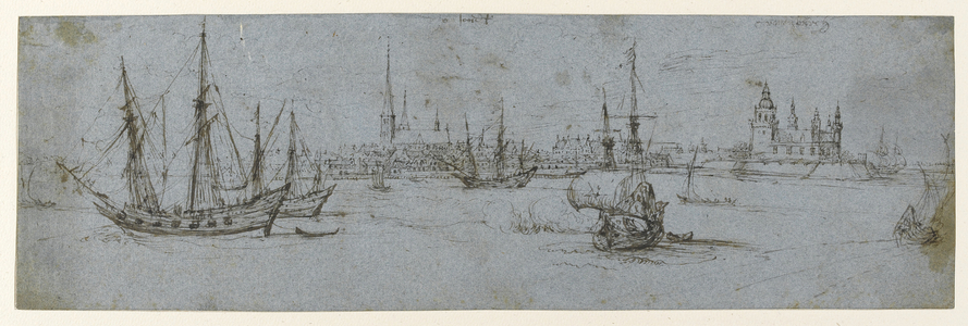 View of Elsinore and Kronborg Castle; A study of ships under sail, 1615-29 (pen & ink on paper)