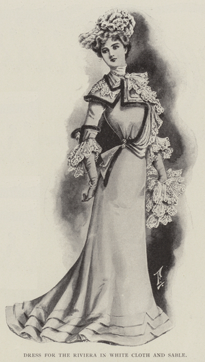 Dress for the Riviera in White Cloth and Sable (litho)