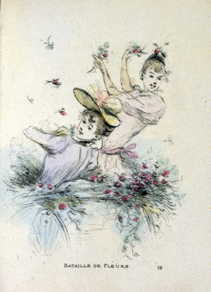 Two young women playing with flowers