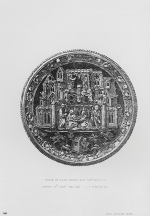 Victoria And Albert Museum: Morse or Clasp, silver-gilt and enamelled, German, 15th century (engraving)