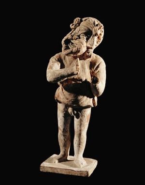 Actor with tambourine, mask and triangular beard …
