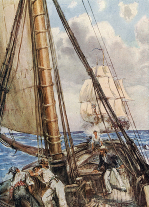 Capture of the Slaver "La Jeune Estelle" by a British Frigate (colour litho)