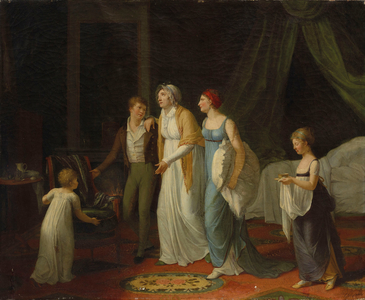 A convalescent mother cared for by her children (oil on canvas)