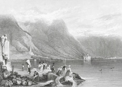 Castle of Chillon, Lake of Geneva, Switzerland (engraving)