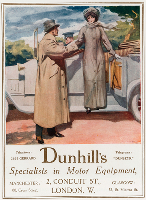Dunhill's, specialists in motor equipment, 2 Conduit Street (colour litho)