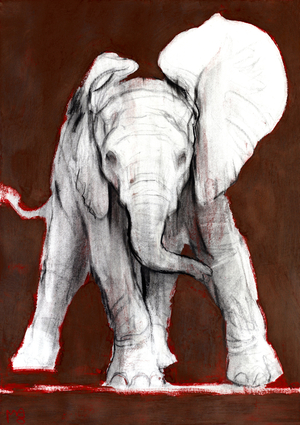 One Ear Up, 2018 (mixed media on paper)