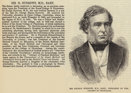 Sir George Burrows, MD, Baronet, President of the College of Physicians (engraving)