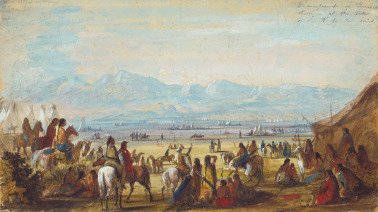 Encampment on Green River at the Base of Rocky Mountains, c.1837 (pencil, watercolour and gouache on paper)