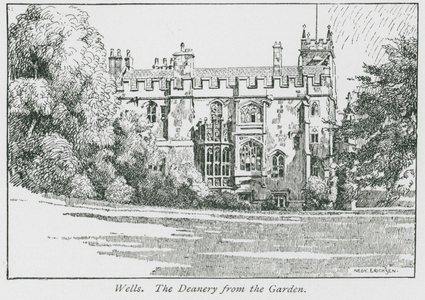 Wells, The Deanery from the Garden (litho)