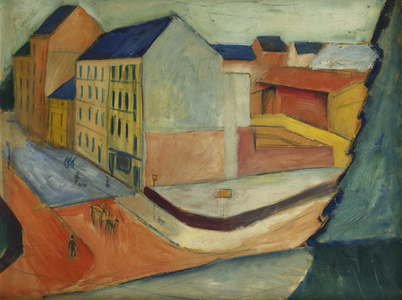 Unsere Strasse mit Reitbahn, Bonn, 1913 (oil on board)