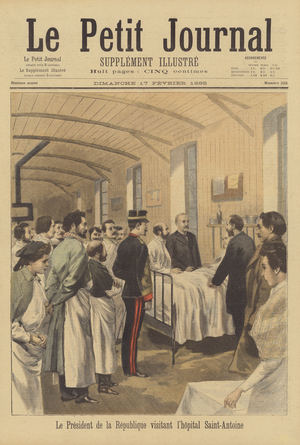President Faure of France visiting the Saint-Antoine Hospital (colour litho)