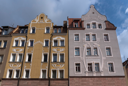 Art Nouveau facades of residential buildings, Nuremberg, Middle Franconia, Bavaria, Germany, Europe, 2021 (photo)
