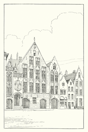 Bruges: The Library in the Place Van Eyck (litho)
