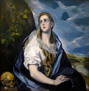 Saint Mary Magdalene Penitente, painting (oil on canvas c. 1584, vanite) by Domenikos Theotokopoulos dit The Greco (1541-1614) - Greco, Domenico Theotocopuli, called El (1541-1614). Mary Magdalen in Penitence. c. 1584. Oil on canvas. Worcester Art Museum (Massachusetts) - photo Patrice Cartier