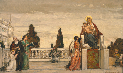 Madonna and Child in Courtyard, late 19th/early 20th Century (oil on canvas)