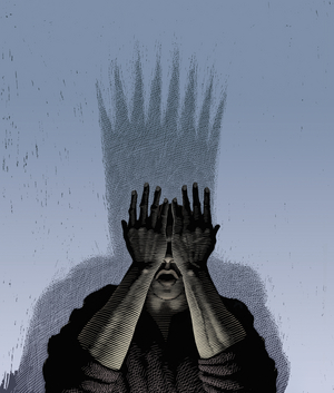 Macbeth, 2000 (scratchboard, colourized digitally)