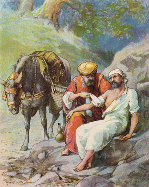 The Good Samaritan (colour litho)