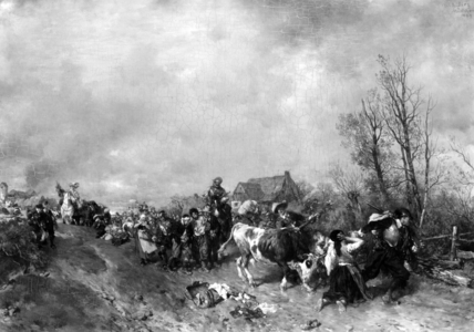 Painting showing the plundering of a village in the Thirty Years' War, 1899