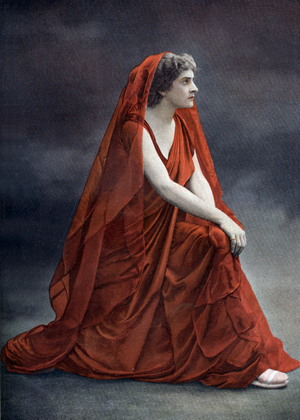 Frontpage of french paper "Le theatre" october 1st, 1900: french soprano Miss Hatto (Marguerite Jeanne Frere) as Iphigeneia in opera Iphigeneia in Tauris by Christoph Willibald Gluck