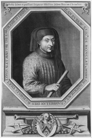 Portrait of Jean Bureau, master of artillery under Charles VII, Lord of Montglat, Mayor of Bordeaux
(engraving) (b/w photo)
