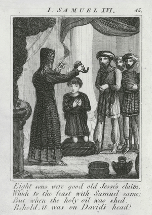 Samuel anoints David, Before Christ 1065 Years, I Samuel XVI (engraving)