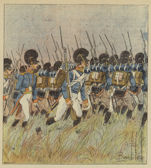 Le centre de la ligne francaise etait garde par les Bavarois (colour litho)