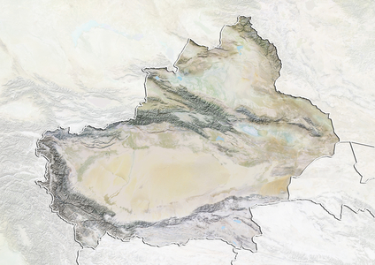 Region of Xinjiang, China, Relief Map