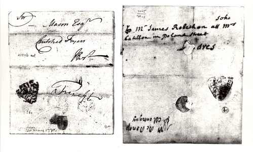 Early Posts - Dockwra's Penny Post postmarks, c. 1770s