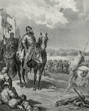 The Battle of Simancas, July 19, 939. Engraving.