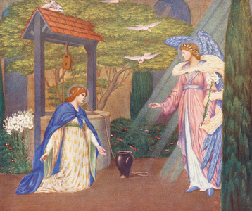 The Golden Legend: Mary at the well (colour litho)