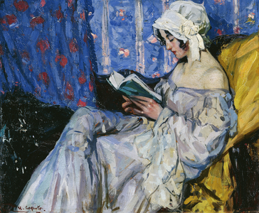 A Girl Reading in an Interior, (oil on panel)