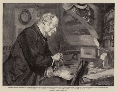 Statesman and Naval Expert, Lord Brassey on Board his Yacht (engraving)