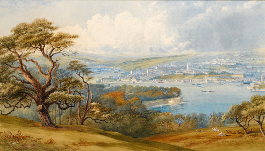 Devonport and Stonebridge from Mount Edgecombe Park, 1880 (w/c on paper)