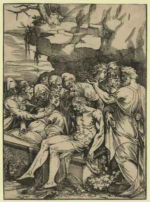 The Entombment, Date Created 1585, Chiaroscuro Woodcut, 7  X 6 , Jesus Christ Being Supported by Joseph of Arimethia As Mary Magdalene Gives Comfort to the Grieving Virgin Mary
