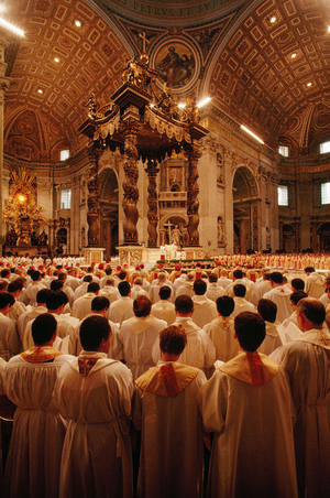 Messa Crismale Mass on Thursday of Holy Week. SAINT PETER'S BASILICA, VATICAN CITY., 1980s (photo)
