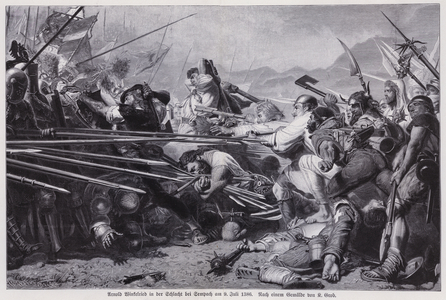 Self-sacrifice of Arnold von Winkelried at the Battle of Sempach, 1386 (engraving)