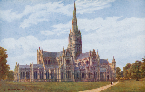 Salisbury Cathedral (colour litho)