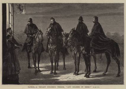 Patrol, a Truant Soldier's Terror, "Any Soldier in Here?" (engraving)