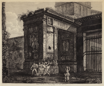 Arch of Septimius Severus and Forum Boarium, Rome, Italy (engraving)