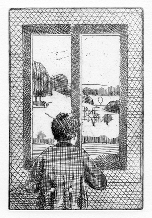 Noticing the advent of winter one morning, Hieronymus decided to go shopping for a jumper, 2011 (etching)