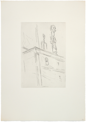 African Sculpture on a Commode, 1958-60 (etching)