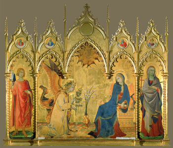 Annunciation, with Saints Asano and Margaret (tempera on wood)
