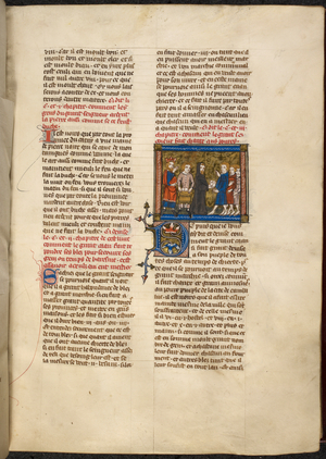 Miniature shows the Khan dispensing food to his people