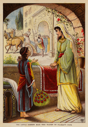 The little Hebrew maid who waited on Naaman's wife (colour litho)
