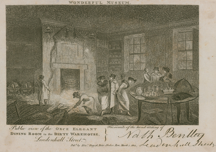 Public view of the once elegant dining room in the dirty warehouse, Leadenhall Street, London (engraving)