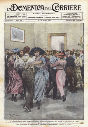 Princess Mary, daughter of the King of England, entered a few days ago to visit a club  (colour litho)